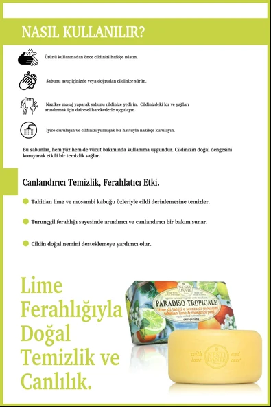 Nesti Dante Sabun Paradiso Tropicale Tahitian Lime ve Mosambi Peel Katı Sabun 250gr|Sıkılaştırıcı |Limon - Resim 4