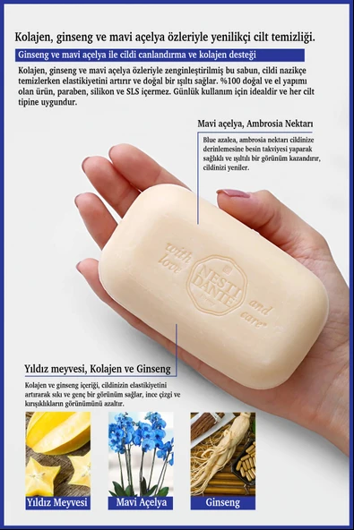 Nesti Dante Philosophia Collagen Katı Sabun 250 gr | Yaşlanma Karşıtı | Ginseng, Mavi Açelya - Resim 3