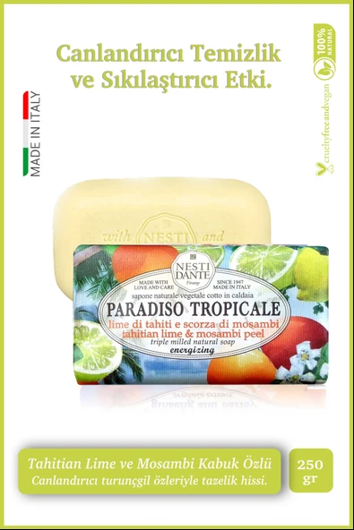 Nesti Dante Sabun Paradiso Tropicale Tahitian Lime ve Mosambi Peel Katı Sabun 250gr|Sıkılaştırıcı |Limon ürün görseli