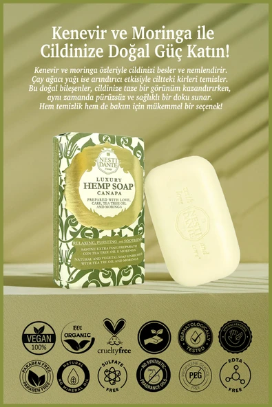 Nesti Dante Luxury Hemp Canapa Katı Sabun 250gr | Antioksidan Ve Detoks | Kenevir Özlü - 2