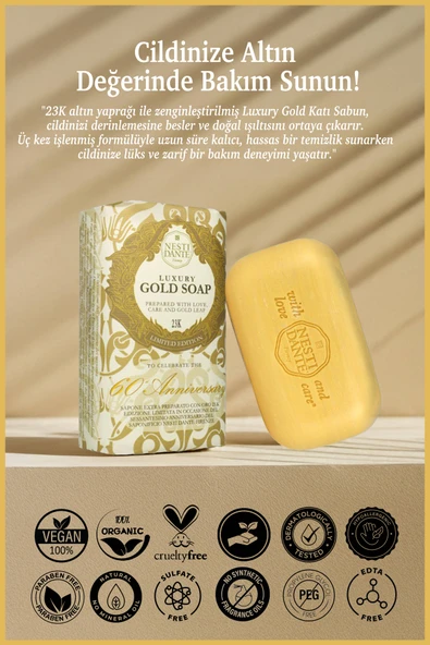 Nesti Dante Luxury Gold Katı Sabun 250gr  Aydınlatıcı Ve Besleyici Altın Özlü - Resim 2