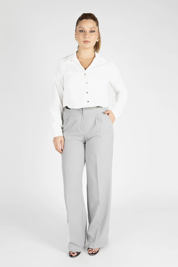 Kadın Crop Gömlek Ekru - 4