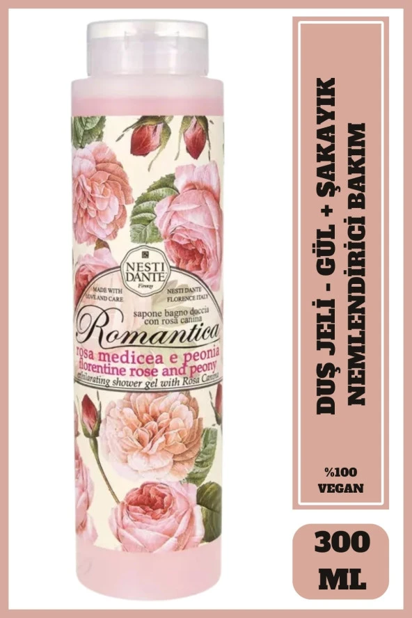 Banyo ve Duş Jeli Romantica Floransa Gülü ve Şakayık Kokulu Arındırıcı Vegan Bakım 300 ml