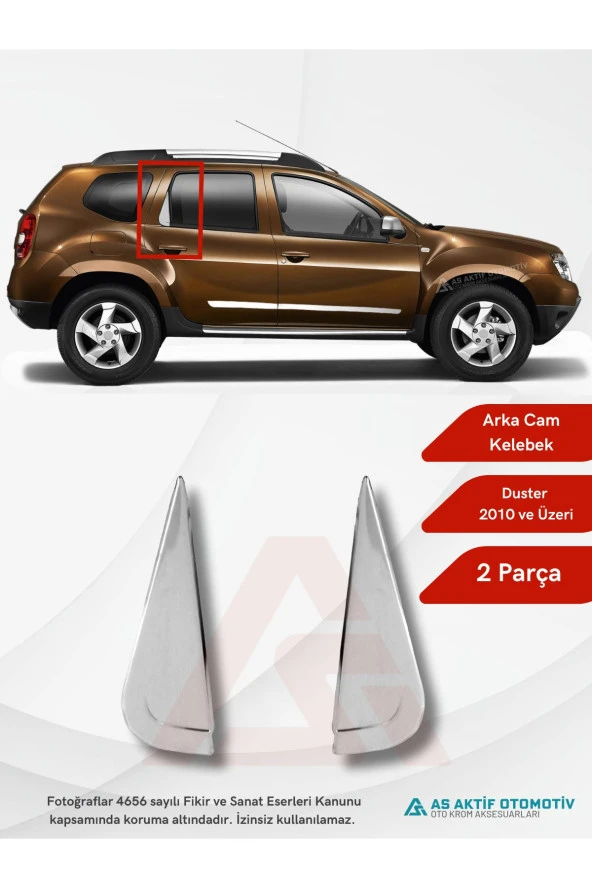 Dacia Duster Suv Arka Cam Kelebek Yeri 2 Parça 2010 ve Üzeri Krom Paslanmaz Çelik
