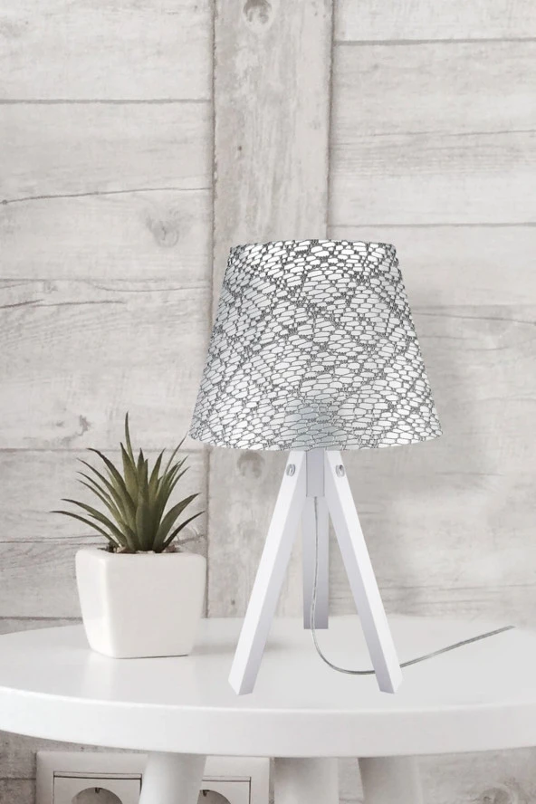 Modelight Beyaz Ayak File Gri Şapka Deko Abajur - Resim 3