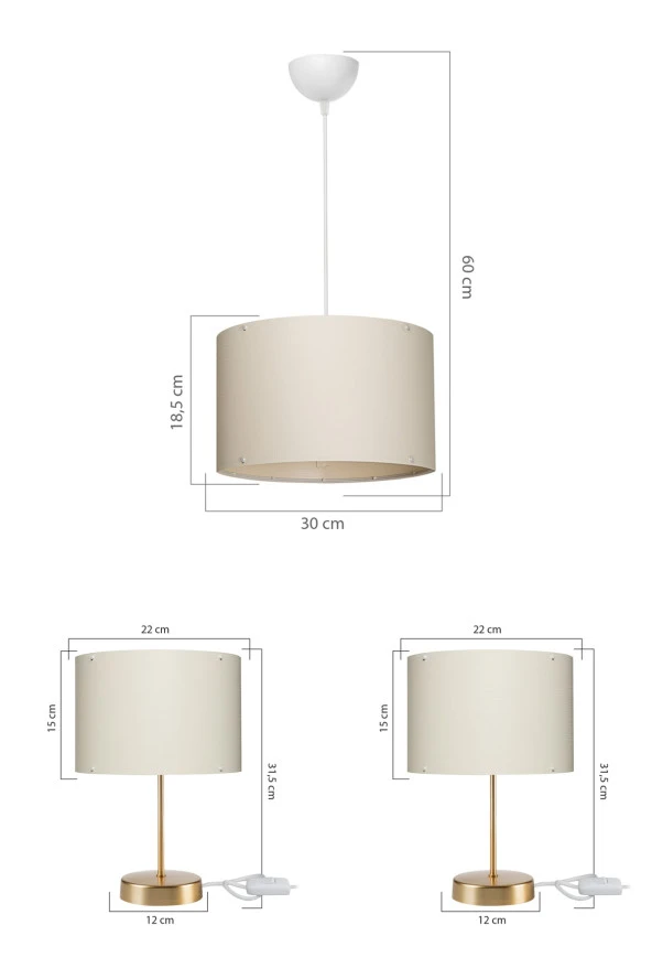 Modelight Arel Gold Yatak Odası Abajur Avize Aydınlatma Set 22 Lik - Resim 2