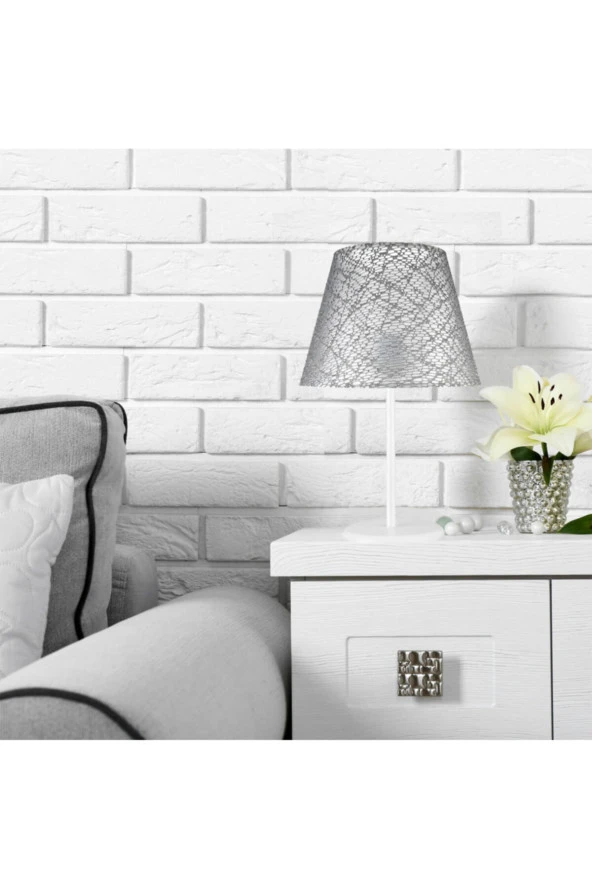 Modelight Sarah Abajur Beyaz Ayak / Gri File Şapka - Resim 3