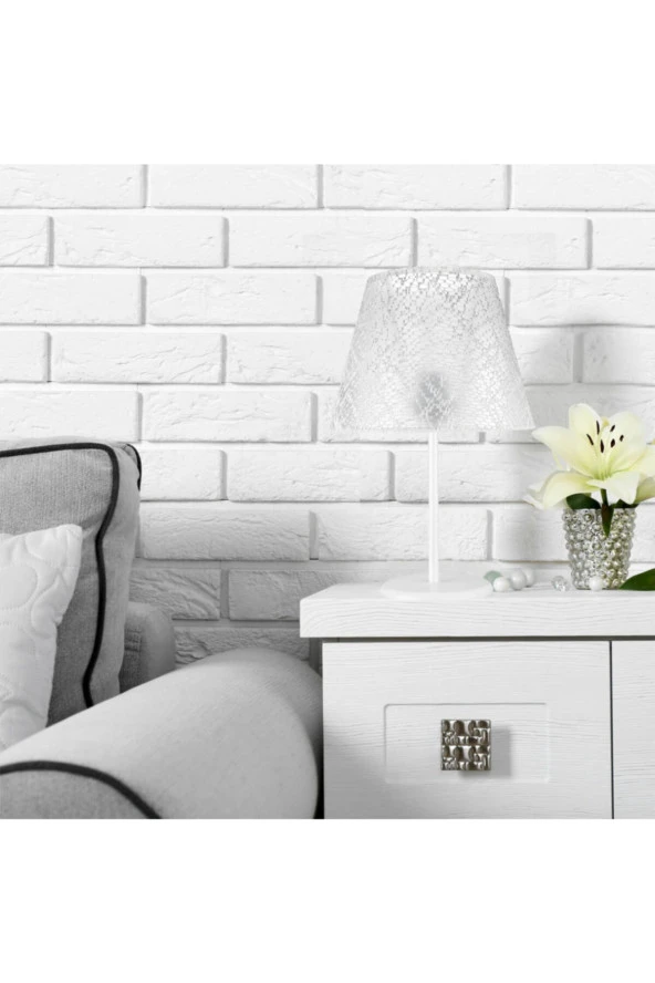 Modelight Sarah Abajur Beyaz Ayak / Beyaz File Şapka - Resim 3