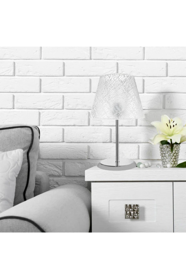 Modelight Sarah Abajur Krom Ayak / Beyaz File Şapka - Resim 3