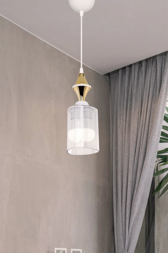 Gloria Axes Beyaz Karo Gold Tekli Üçgen Şeffaf Sarkıt ürün görseli