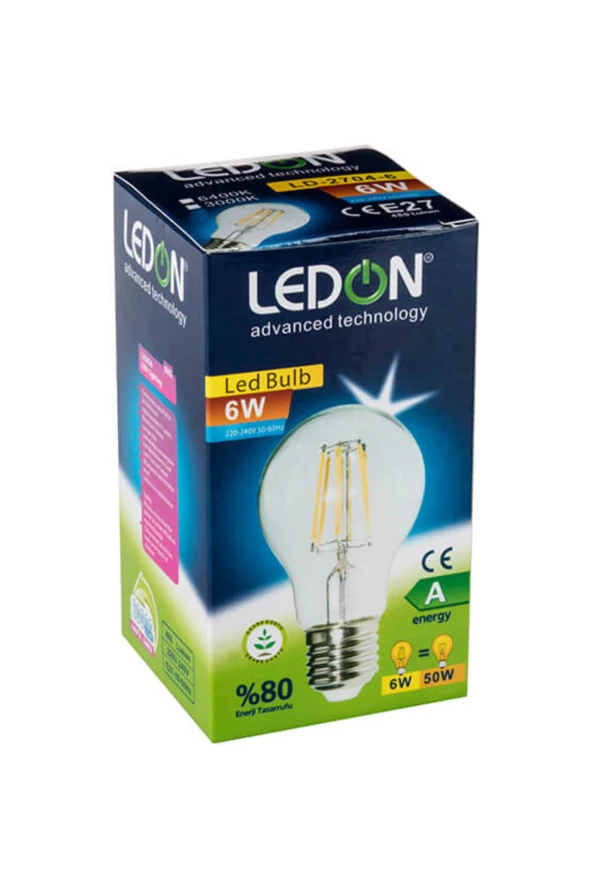 LEDON Flament Led Ampul E27 6W A60