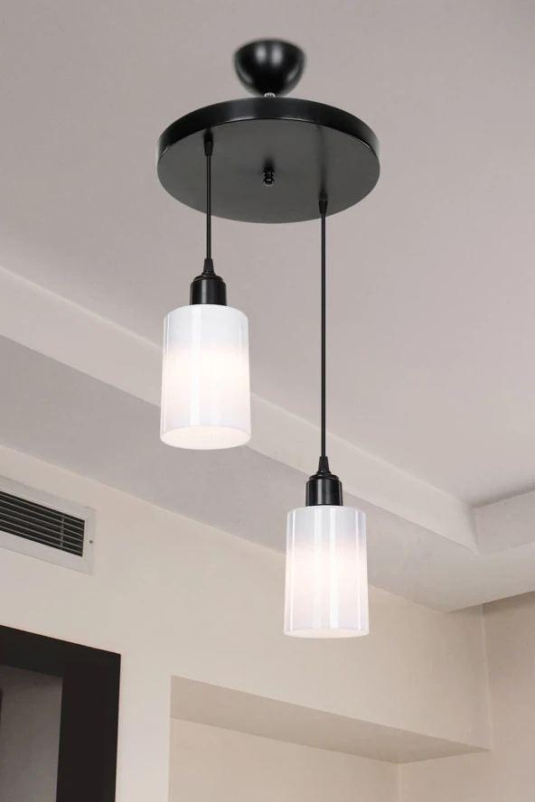Modelight Aksel 2'li Avize Opal Optik Camlı Siyah