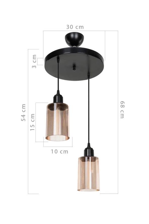 Modelight Aksel 2'li Avize Bal Optik Camlı Siyah ürün görseli