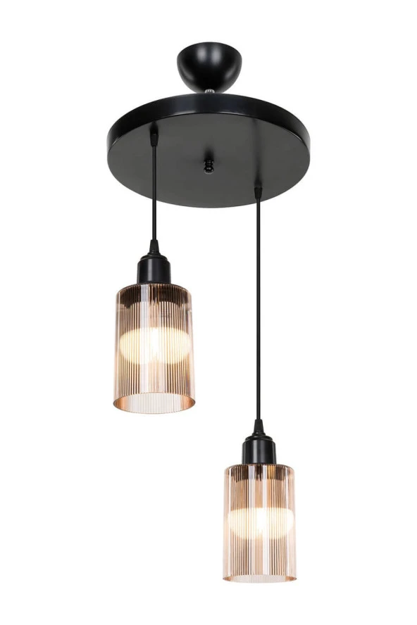 Modelight Aksel 2'li Avize Bal Optik Camlı Siyah - Resim 2