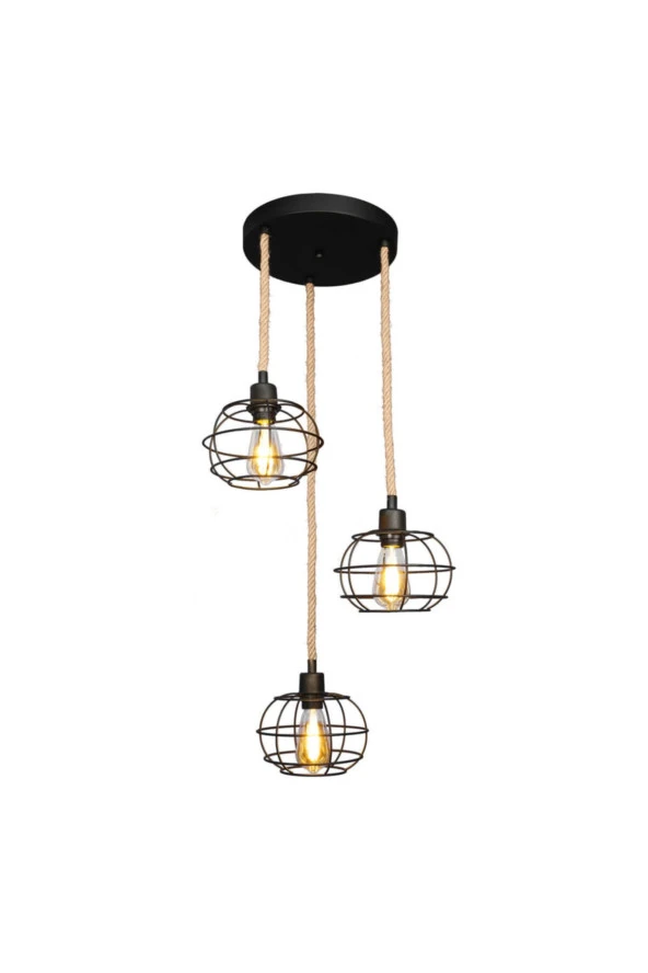 Modelight 3'Lü Yuvarlak Kafeslı Halat Sarkıt - Resim 2