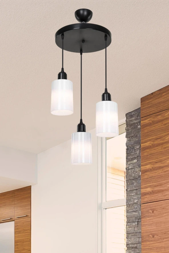 Modelight Aksel 3'lü Avize Opal Optik Camlı Siyah ürün görseli