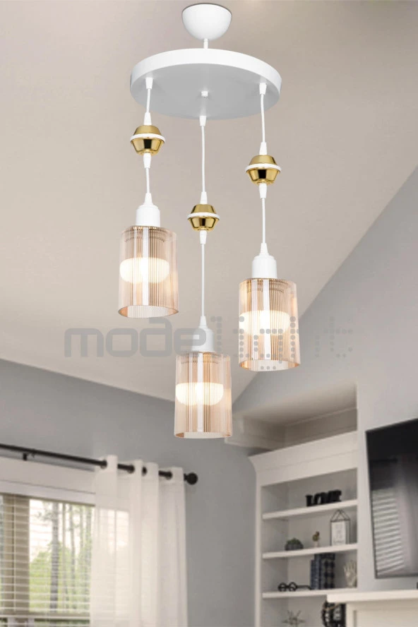 Modelight Akses 3lü Bal Camlı Beyaz Avize Salon-oturma Odası-çocuk Odası-yatak Odası-yemek Odası-antre-mutfak
