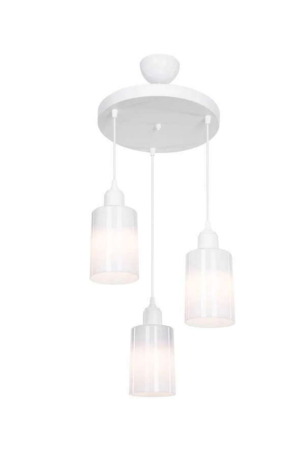 Modelight Aksel 3'lü Avize Opal Optik Camlı Beyaz - Resim 2