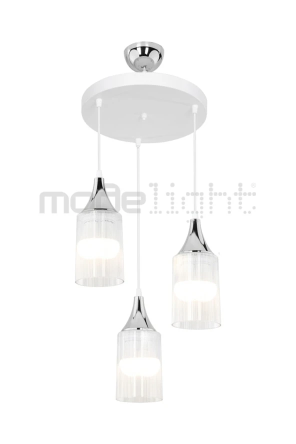 Modelight Aksel 3lü Beyaz / Krom Dekoratif Duylu - Resim 2