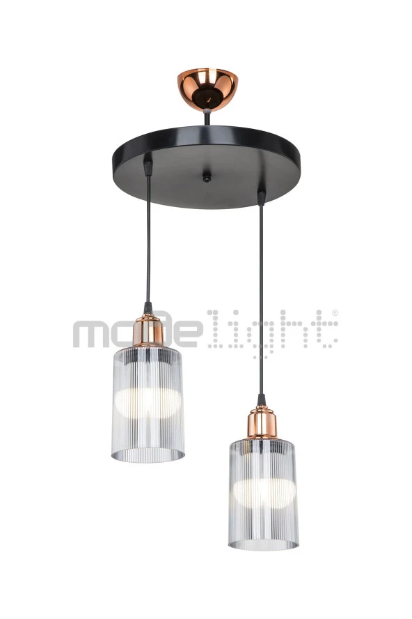 Modelight Aksel Bakır Duylu 2li Optik Camlı Avize - Resim 2