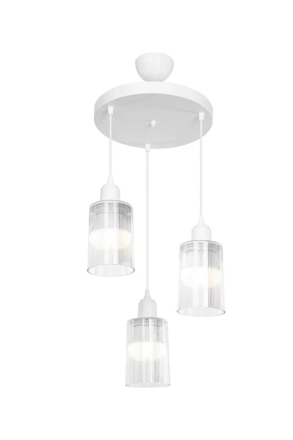 Modelight Aksel 3'lü Avize Şeffaf Optik Camlı Beyaz - Resim 3