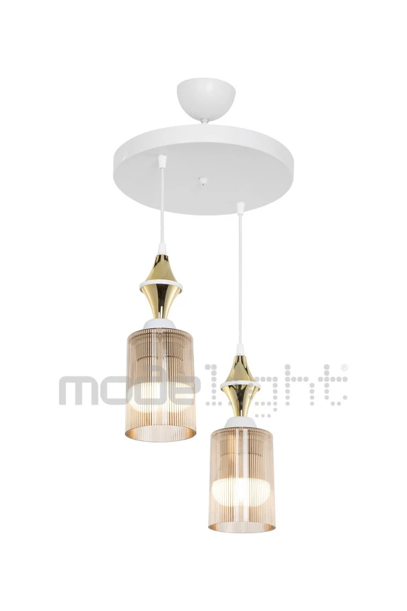 Modelight Akses Beyaz Karo Gold 2li Bal Camlı Avize - Resim 2