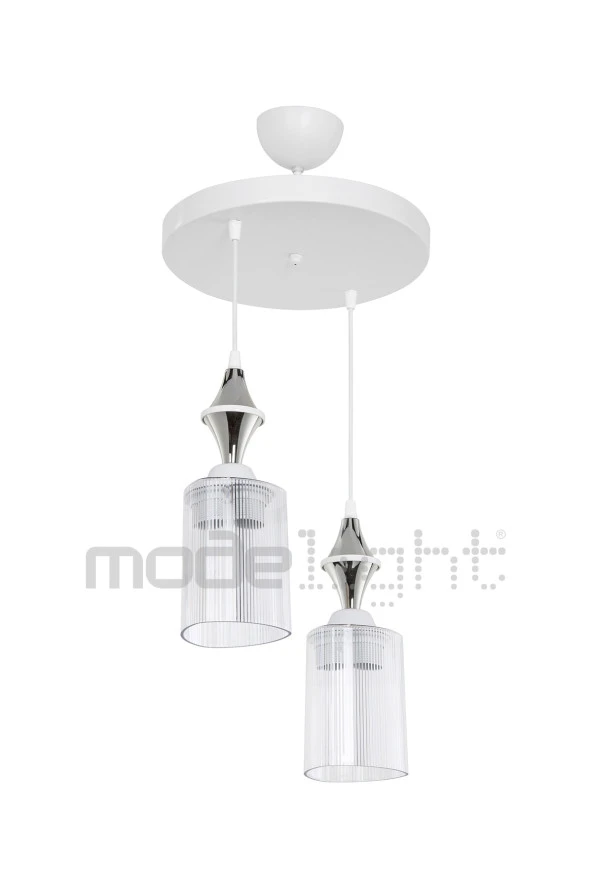 Modelight Akses Beyaz Karo Krom 2li Üçgen Şeffaf Camlı Avize - Resim 3