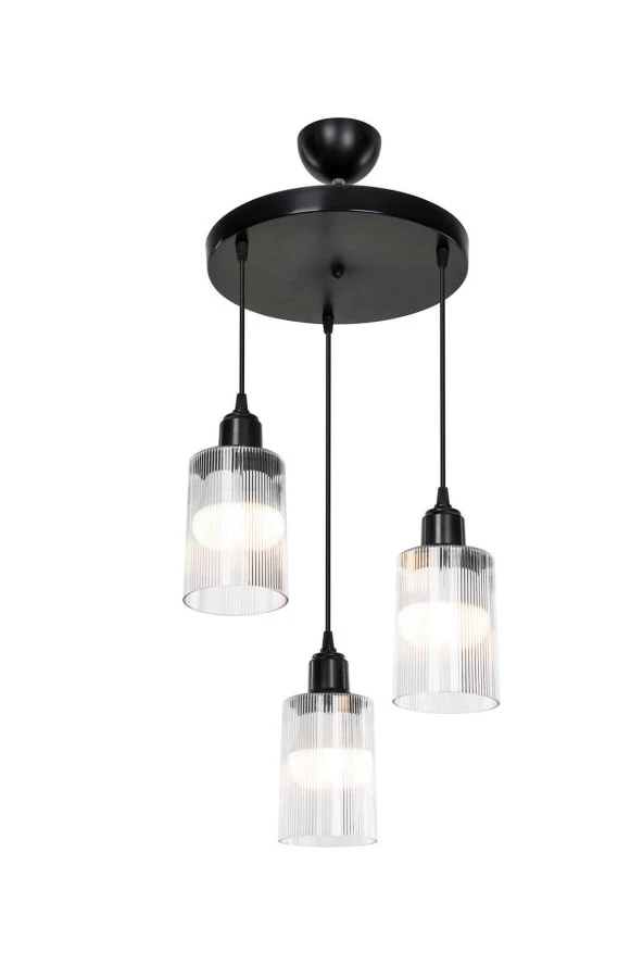 Modelight Aksel 3'lü Avize Şeffaf Optik Camlı Siyah - Resim 4