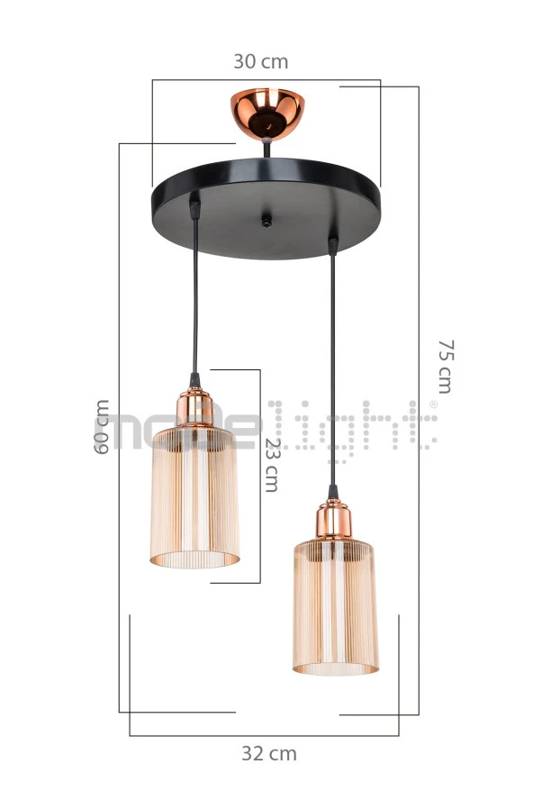 Modelight Aksel Bakır Duylu 2li Optik Camlı Avize - Resim 3