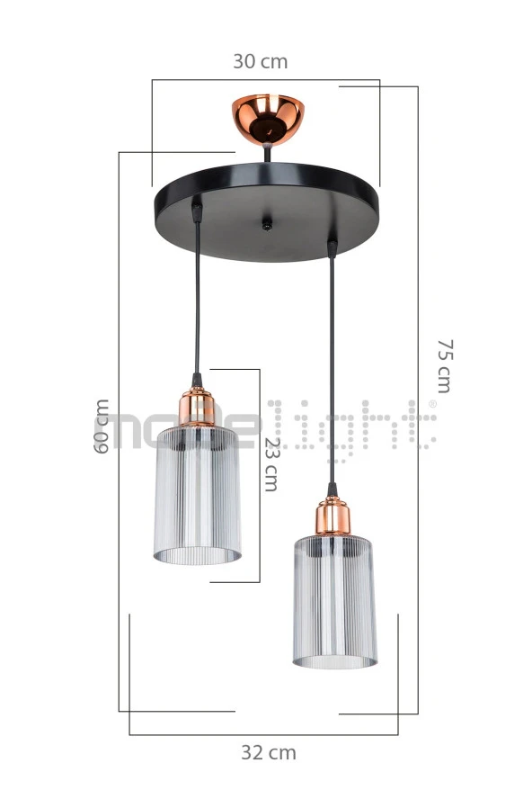 Modelight Aksel Bakır Duylu 2li Optik Camlı Avize - Resim 3