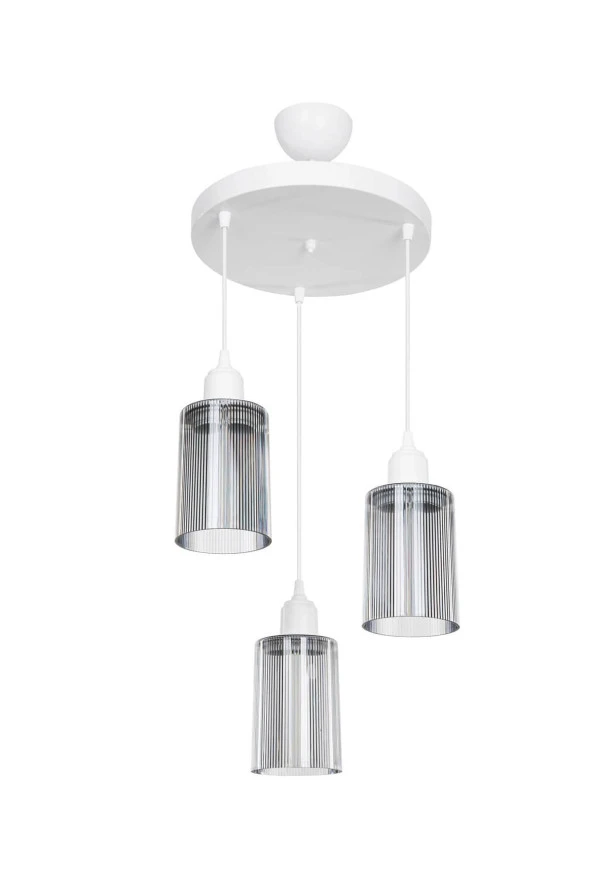 Modelight Aksel 3'lü Avize Füme Optik Camlı Beyaz