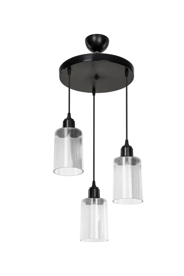 Modelight Aksel 3'lü Avize Şeffaf Optik Camlı Siyah ürün görseli