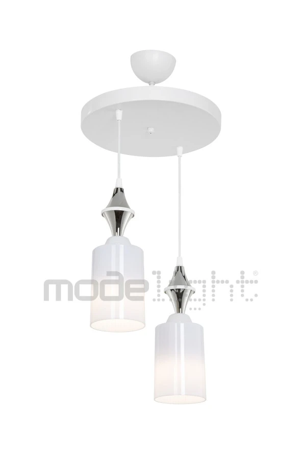 Modelight Akses Beyaz Karo Krom 2li Opal Camlı Avize