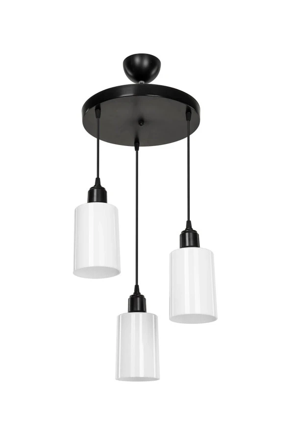 Modelight Aksel 3'lü Avize Opal Optik Camlı Siyah - Resim 4