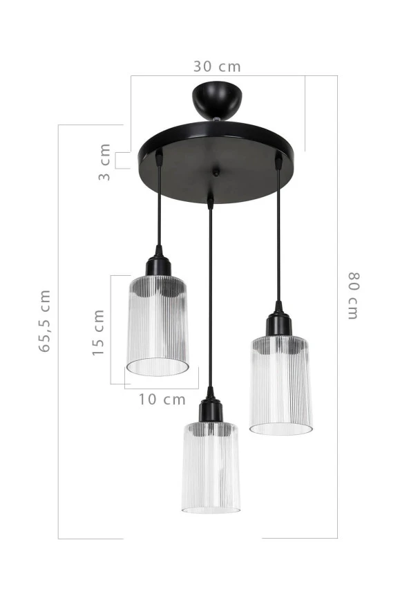 Modelight Aksel 3'lü Avize Şeffaf Optik Camlı Siyah - Resim 3