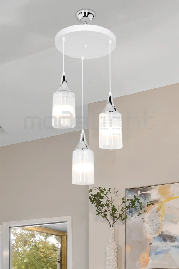 Modelight Aksel 3lü Beyaz / Krom Dekoratif Duylu ürün görseli