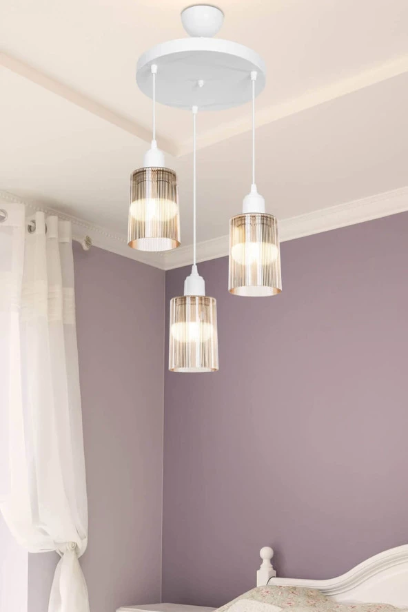 Modelight Aksel 3'lü Avize Bal Optik Camlı Beyaz - Resim 2