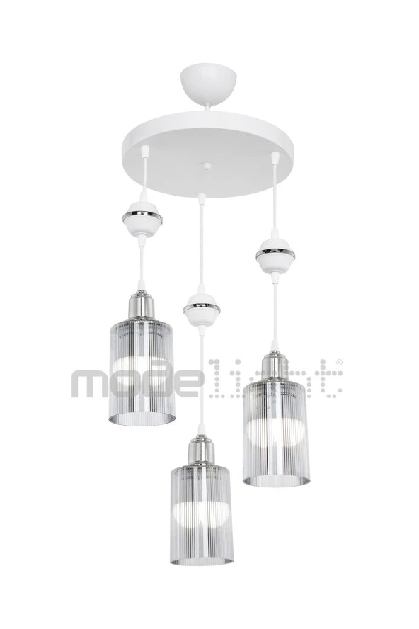Modelight Akses Beyaz Küre Krom 3lü Avize Füme Camlı - Resim 2
