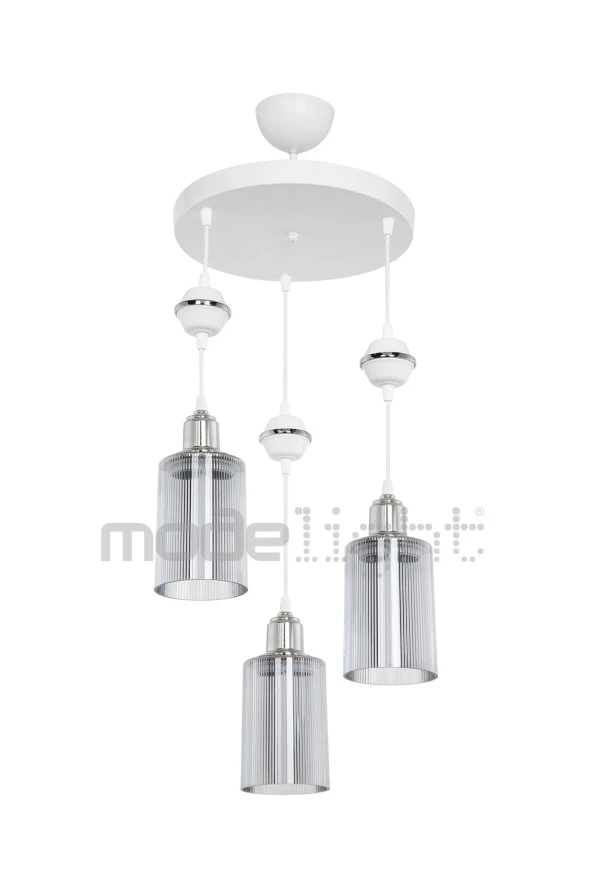 Modelight Akses Beyaz Küre Krom 3lü Avize Füme Camlı - Resim 3