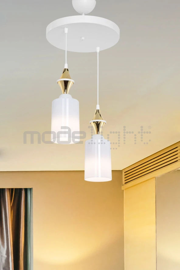 Modelight Akses Beyaz Karo Gold 2li Opal Camlı Avize
