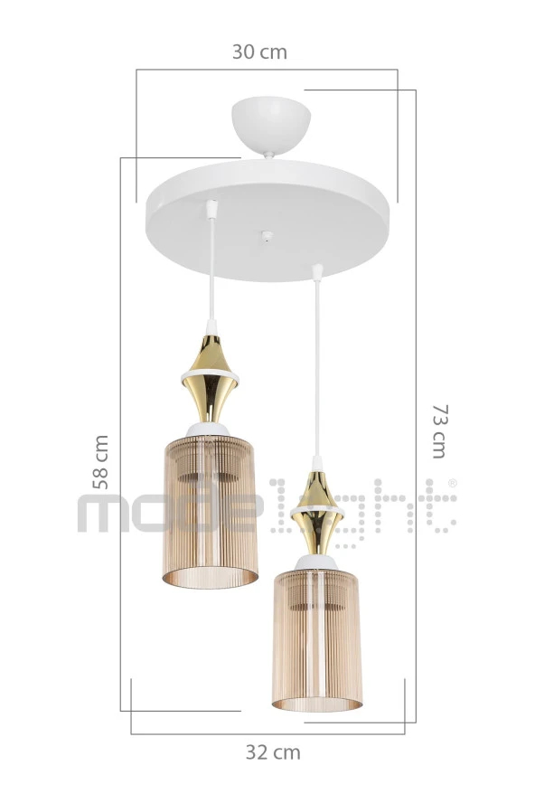Modelight Akses Beyaz Karo Gold 2li Bal Camlı Avize - Resim 3