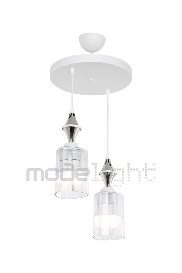 Modelight Akses Beyaz Karo Krom 2li Üçgen Şeffaf Camlı Avize - Resim 2