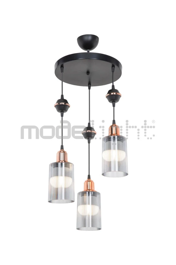 Modelight Akses Küre / Karo 3lü Optik Camlı Avize - Resim 2