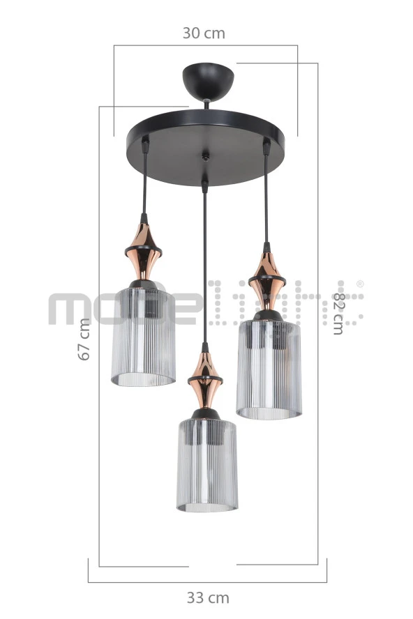 Modelight Akses Küre / Karo 3lü Optik Camlı Avize ürün görseli