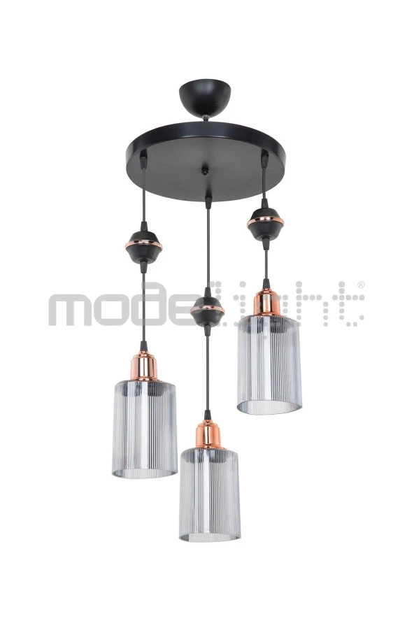 Modelight Akses Küre / Karo 3lü Optik Camlı Avize - Resim 2