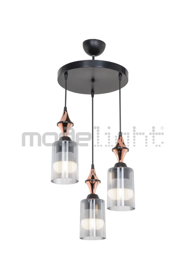 Modelight Akses Küre / Karo 3lü Optik Camlı Avize - Resim 2