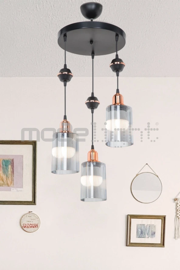 Modelight Akses Küre / Karo 3lü Optik Camlı Avize ürün görseli