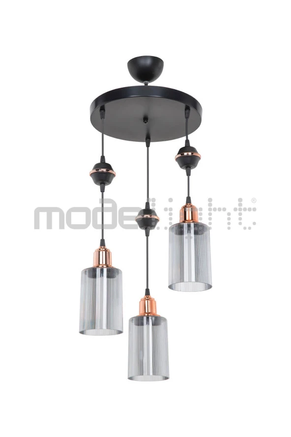 Modelight Akses Küre / Karo 3lü Optik Camlı Avize - Resim 3