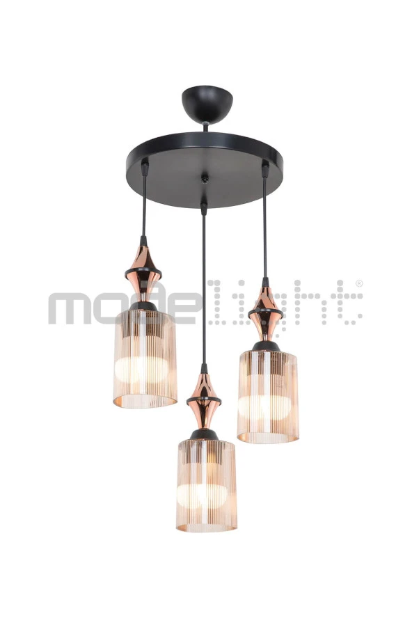 Modelight Akses Küre / Karo 3lü Optik Camlı Avize - Resim 2