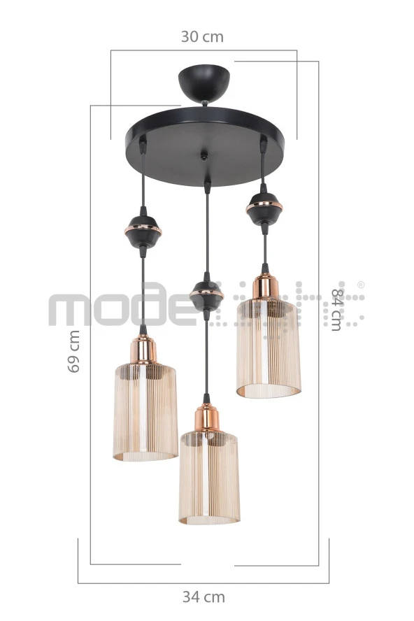 Modelight Akses Küre / Karo 3lü Optik Camlı Avize - 2